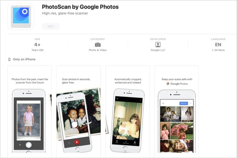 تطبيق Google PhotoScan مجاني في متجر تطبيقات iPhone.