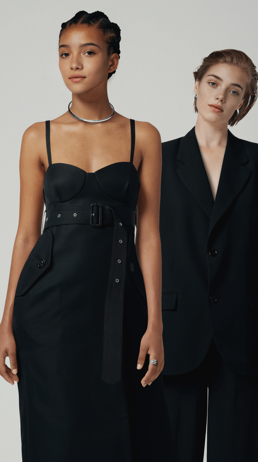 two ai-generated models stand in front of a blank background