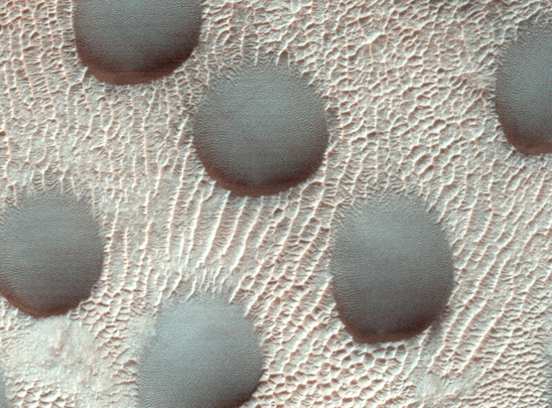 frosted sand dunes on Mars