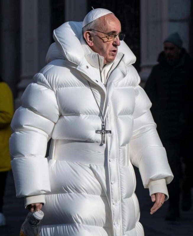 the pope in a puffer jacket