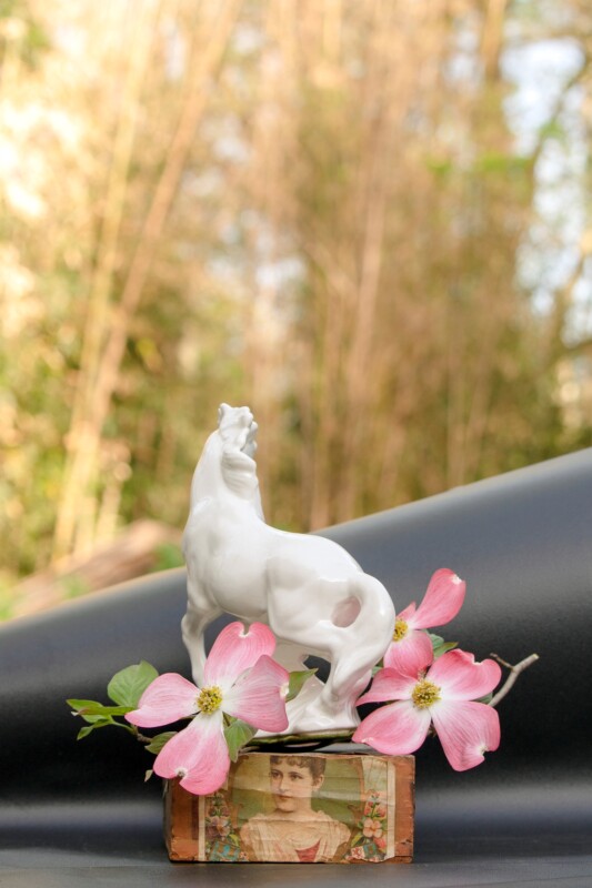 porcelain horse with pink flowers 