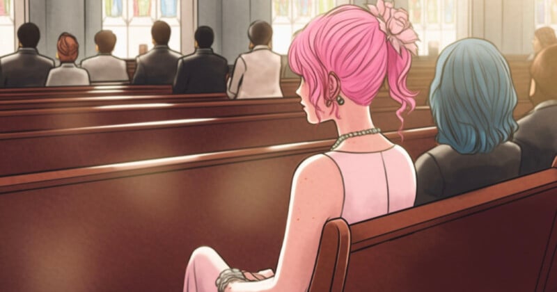 Pink Haired girl at a wedding