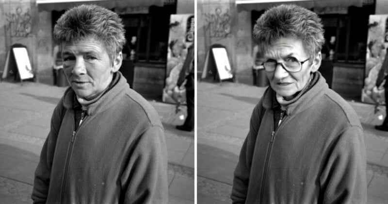 Street photographer wth AI facial replacement