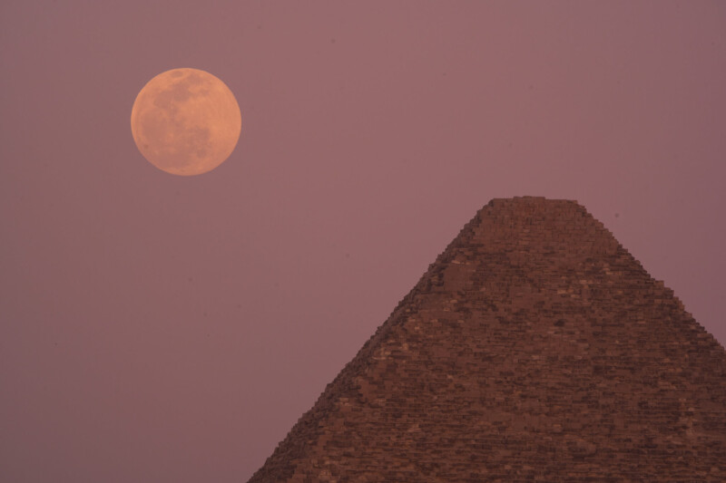 Full moon and the Great Pyramid of Giza. 