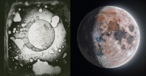 The very first photo of the Moon and a modern photo of the Moon