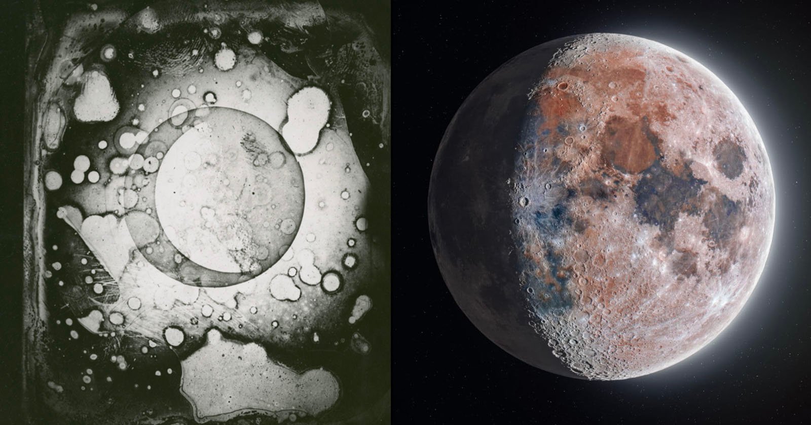 La toute première photo de la Lune et une photo moderne de la Lune