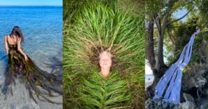 Photos of women weaved into the landscape.