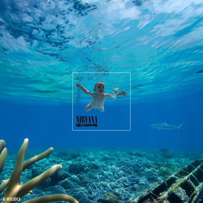 Nirvana's Nevermind album cover expanded with AI