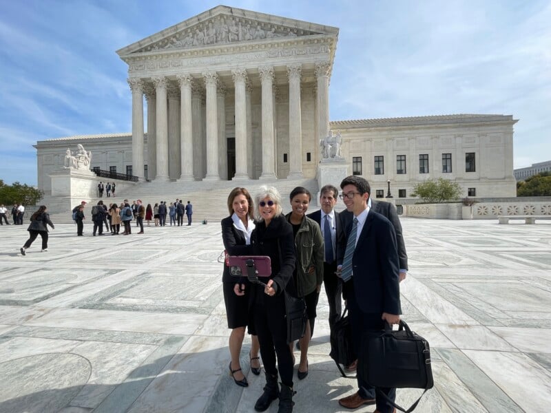 Lynn Goldsmith in front of the Supreme Court