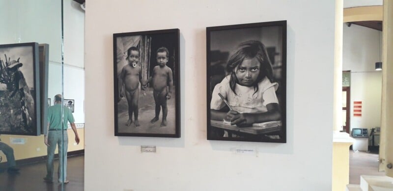 Two photographs of children staring at the camera