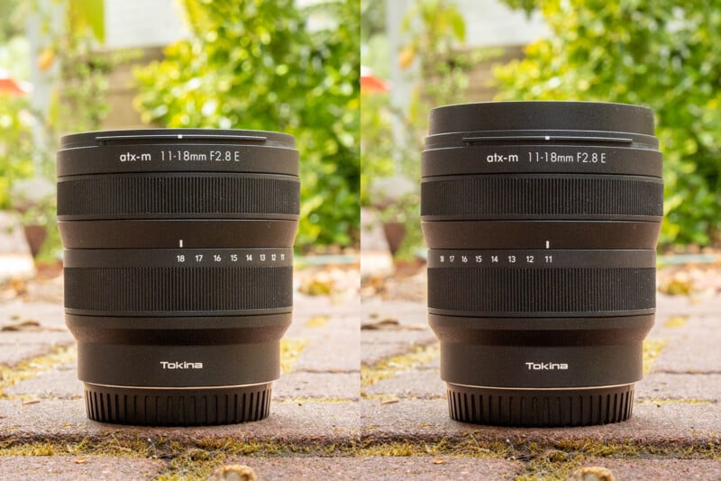 Comparison in physical length at different focal lengths.