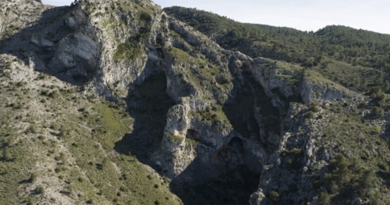 Aerial view of the mountainous relief in the surroundings of Penàguila.