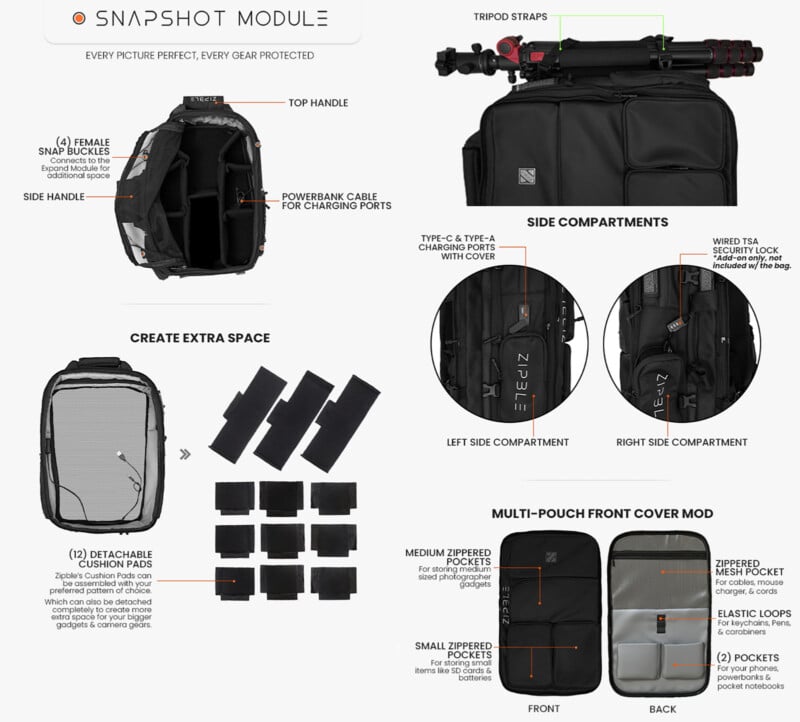 Zipble modular backpack