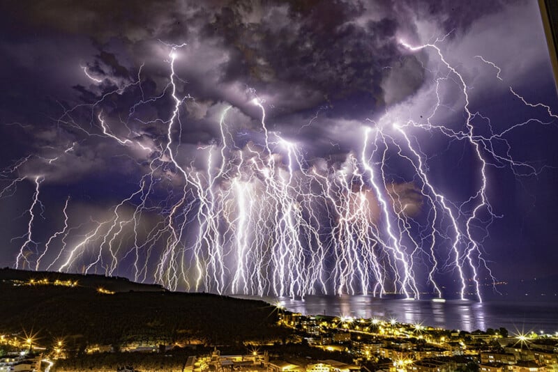 Composite photo of lightning