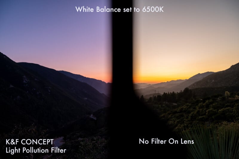Side by Side comparison of the K&F Light Pollution Filter