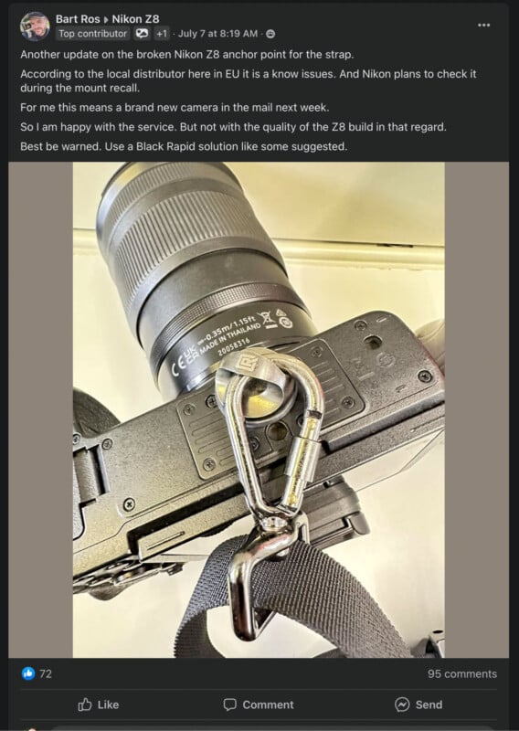 Problème de patte de sangle Nikon Z8