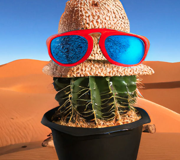 CM3Leon example. A cactus wearing a hat and sunglasses. 