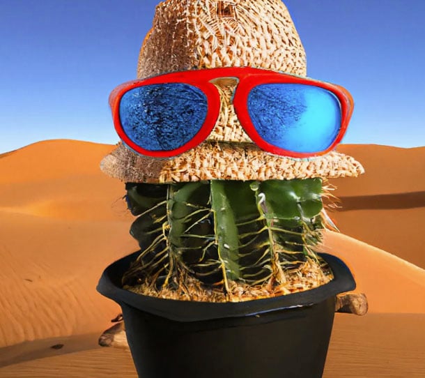 CM3Leon example. A cactus wearing a hat and sunglasses. 