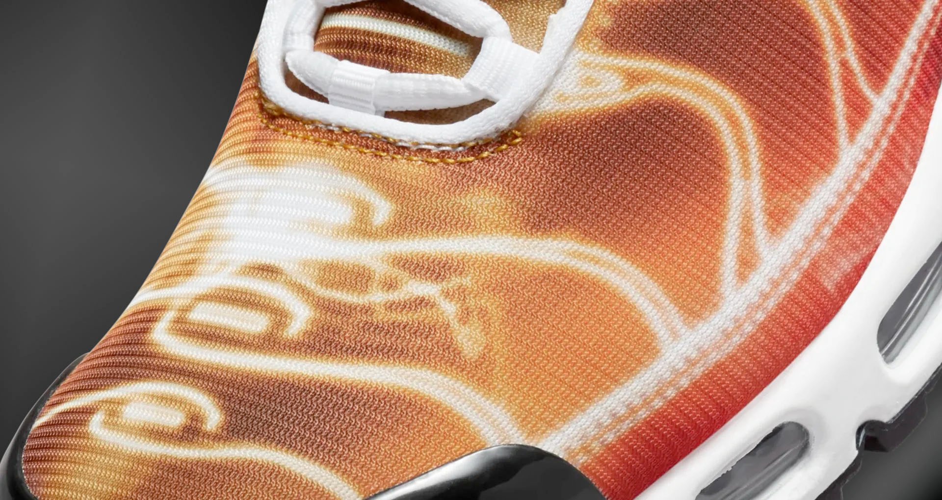 An image shows the Nike Air Max Plus Light Photography sneakers up close.
