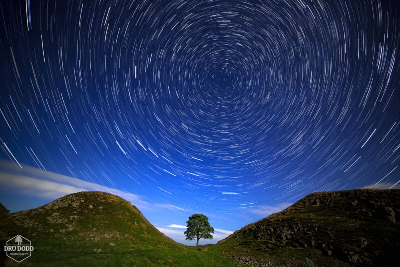 Sycamore Gap with star trails