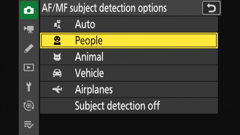 Nikon Zf autofocus selections.