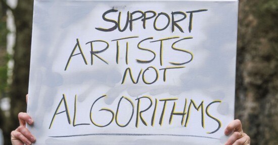 Sign that reads Support Artists not Algorithms