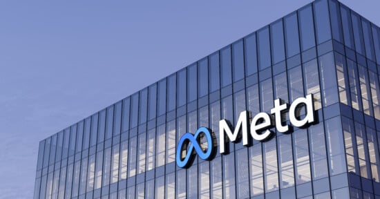 Meta's Menlo Park office is seen with its logo in view.