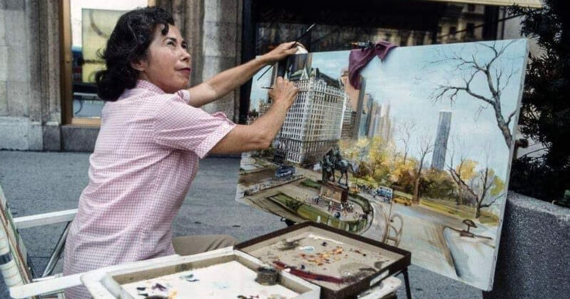 Hedy Page painting in New York Ciy, 1980