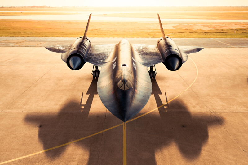 The SR-71 Blackbird photographed by Commercial Photographer Blair Bunting. The image is part of the series "Photoshoot at the Edge of Space," in which Bunting did a photoshoot above 70,000 feet while in a spacesuit.