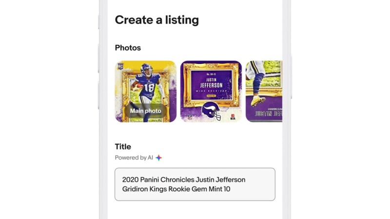 A preview of ebay's new AI tool that creates a listing from a single photo.