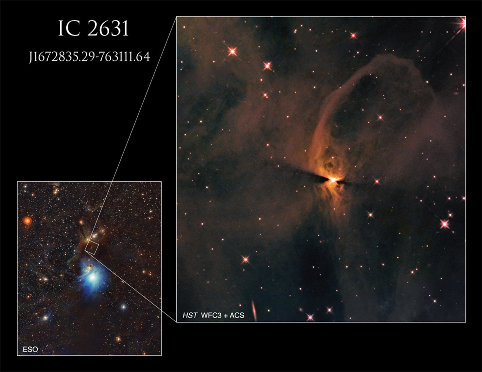 Hubble IC2631 nebula reflection and a protostar. 