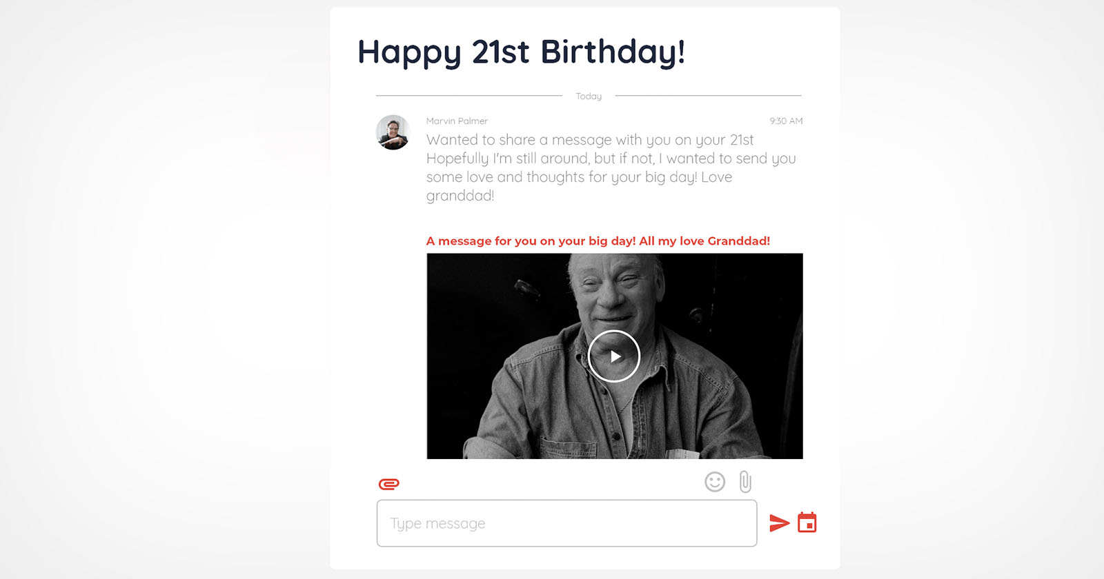 A birthday message with a video made in Inalife is shown.