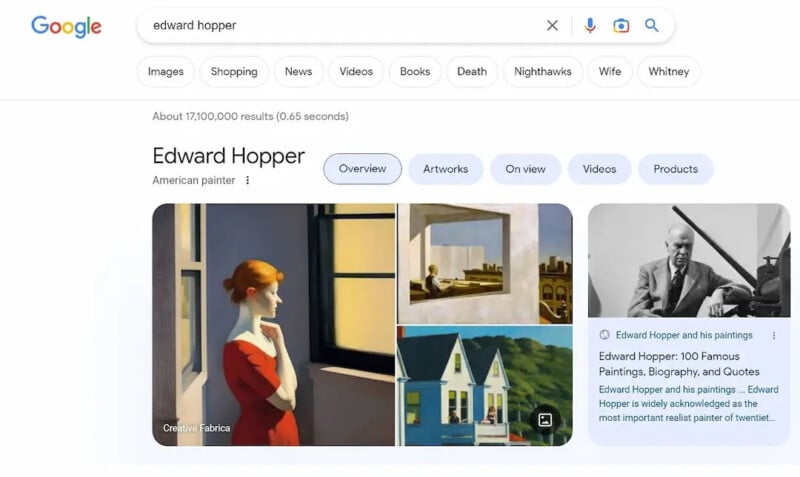 Google search for Edward Hopper