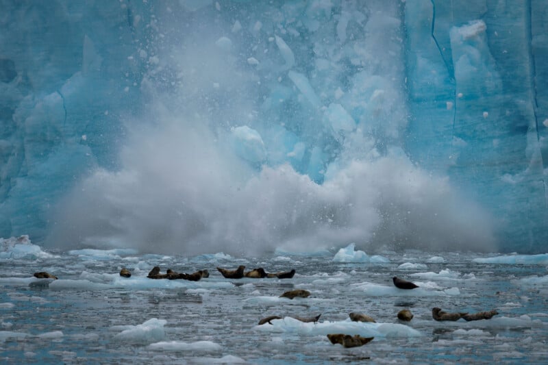 ice crashing into water