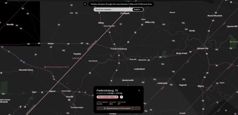 map showing the path of the 2024 solar eclipse