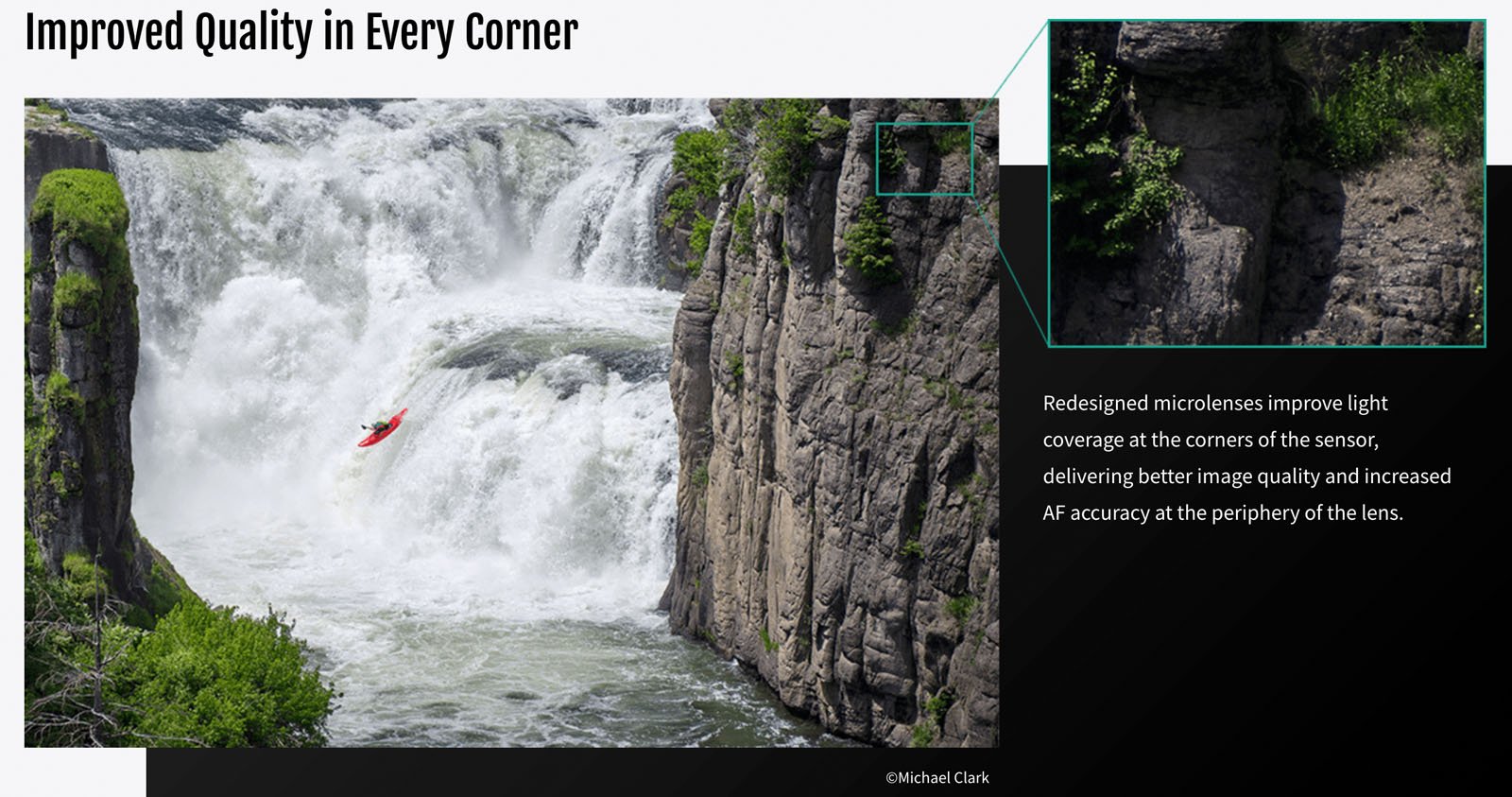 Image of a kayaker going over a waterfall surrounded by text. 