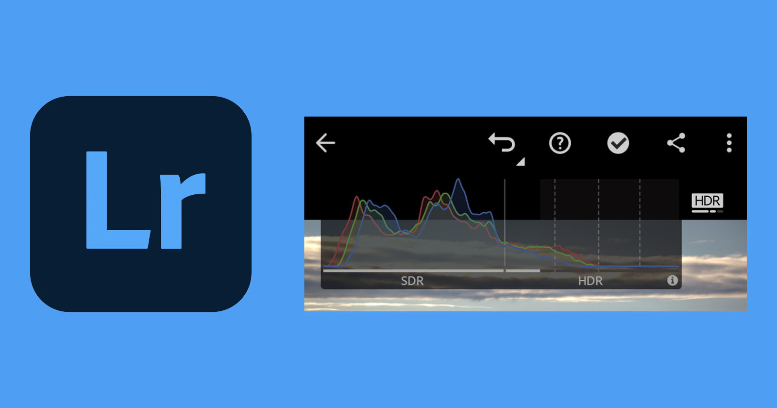 Lightroom logo with a histogram showing SDR and SDR parts.