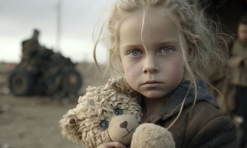 AI image of war-torn girl