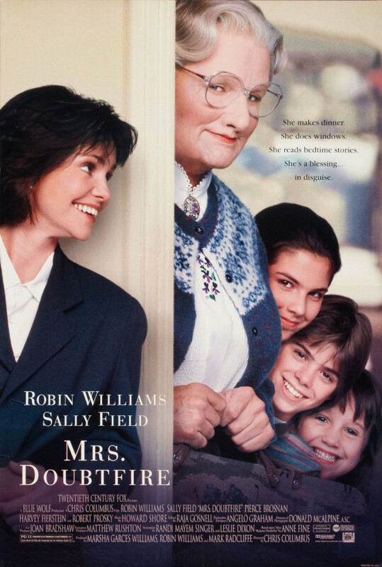 The movie poster for Mrs. Doubtfire. 