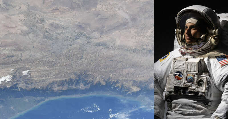 Jasmin Moghbeli and an aerial photo of Iran.