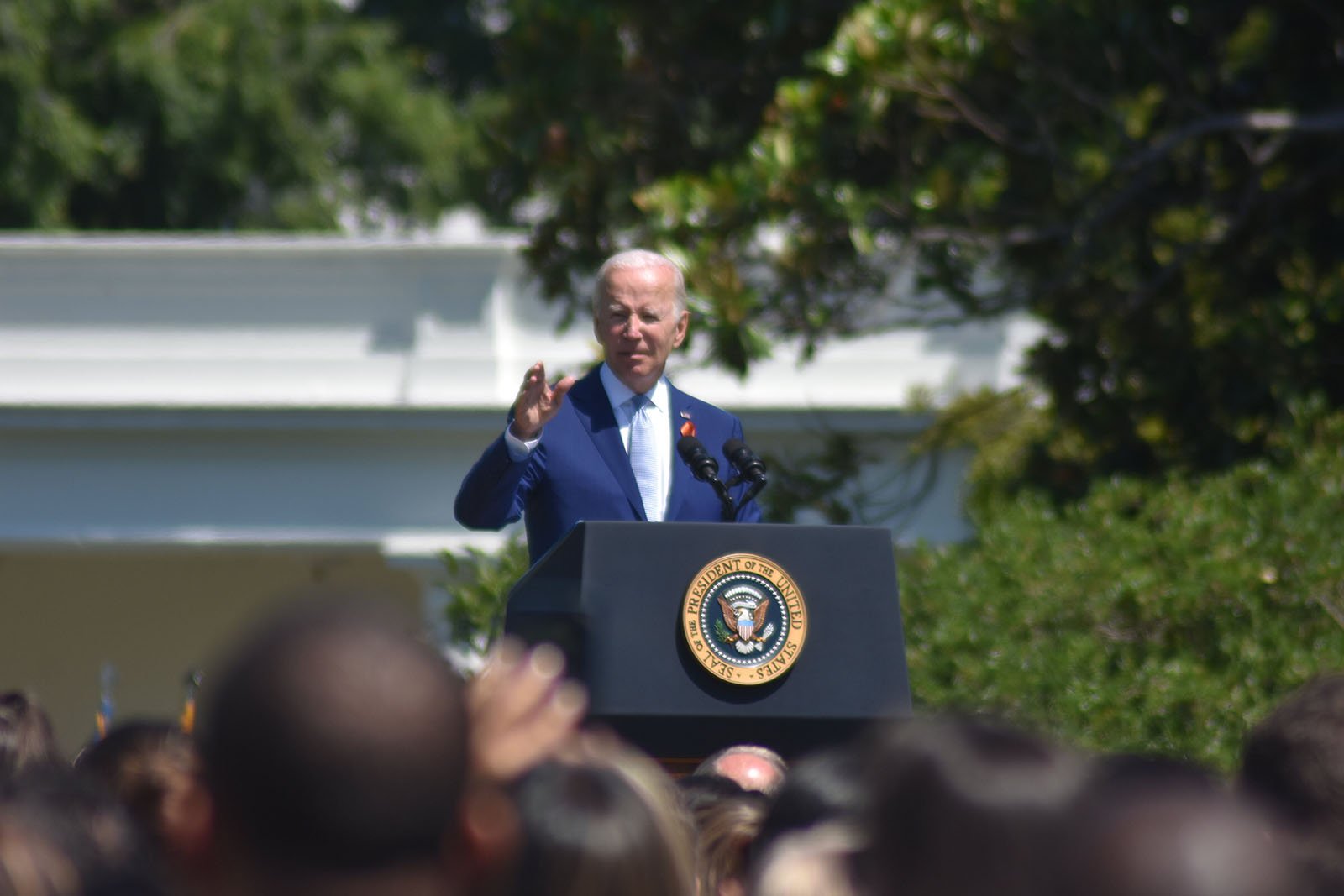 President Joe Biden in front of a crowd