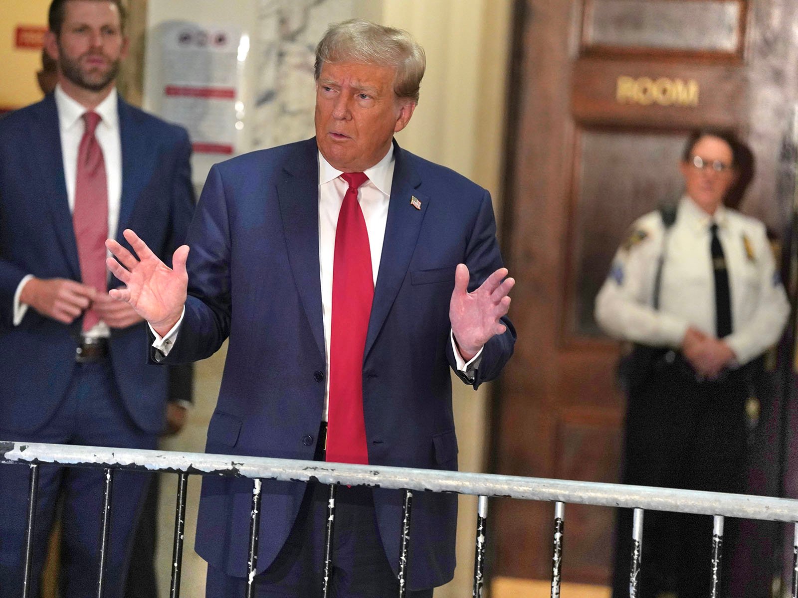 former president Donald Trump in a courthouse