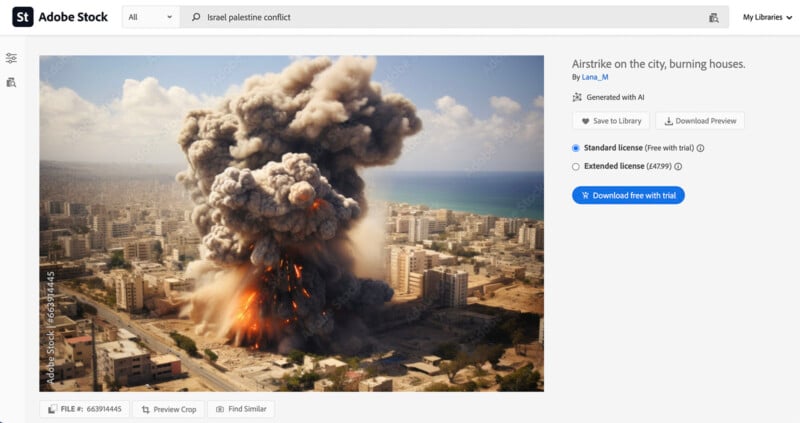 AI image of explosion in Palestine. 