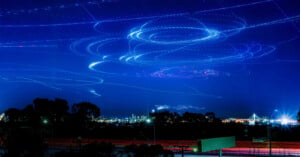 Long exposure photos stacked into one image showing surveillance aircraft above the APEC summit in San Francisco
