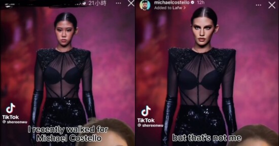 Model edited face white woman's runway photo AI