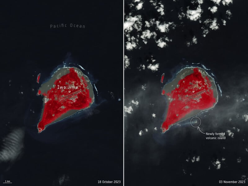 Before and after earth's newest island volcanic eruption 