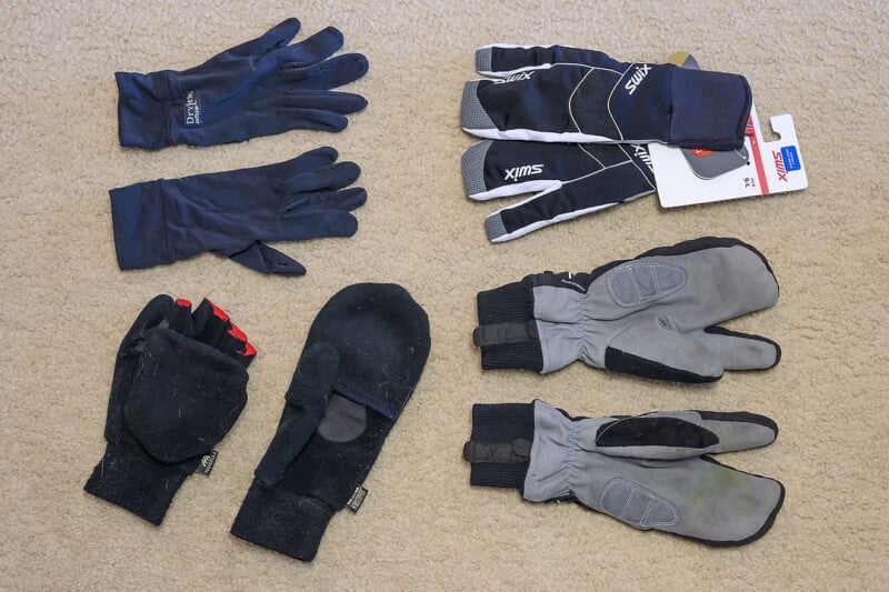 a selection of cold weather gloves