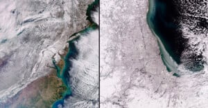 orbital hotos of a snow-covered U.S. east coast