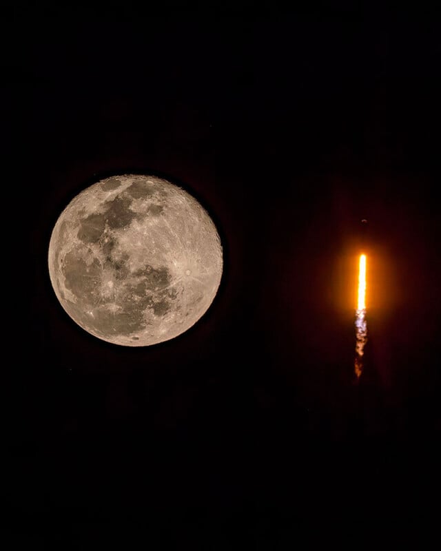 Falcon 9 blasting past the Moon