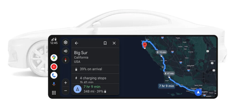 A screenshot of Google Maps for electric cars.